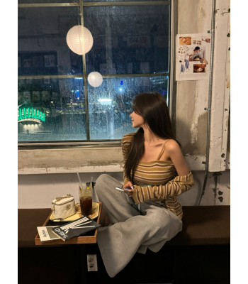 단가라 스트라이프 나시 가디건 set